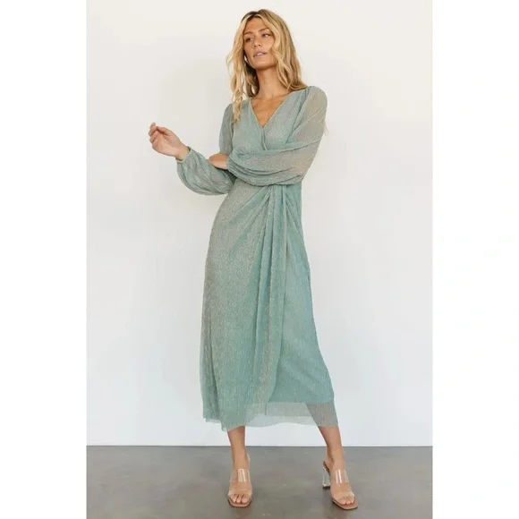 Baltic Born Devlyn Pleated Dress in Blue Sage Shimmer Size L - Picture 1 of 16
